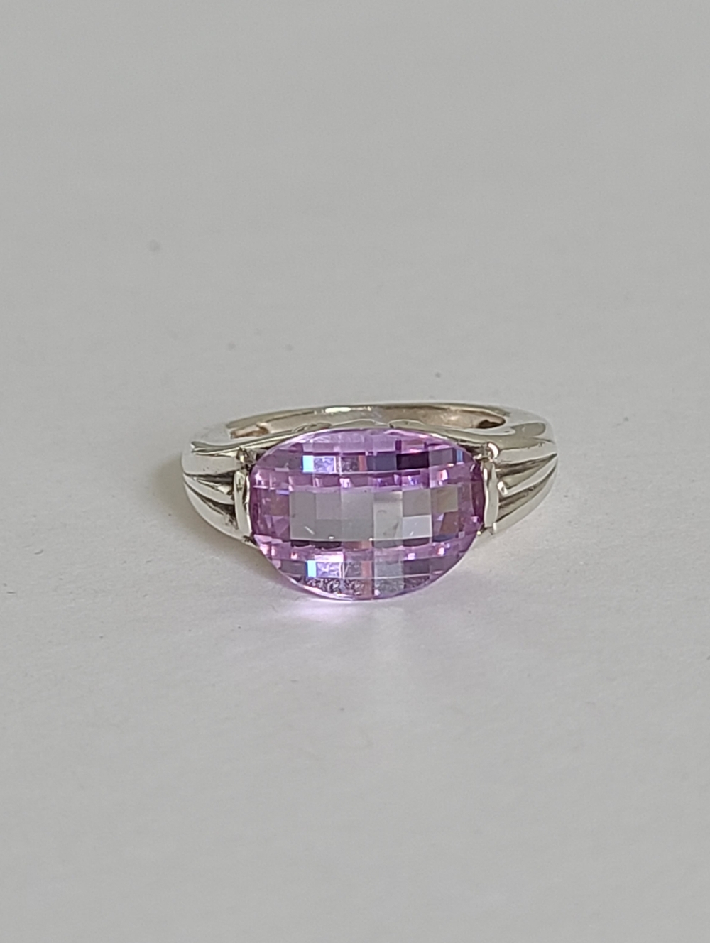 Vintage Boho Sterling Silver Chunky Faceted Cushion Cut Purple Amethyst Ring